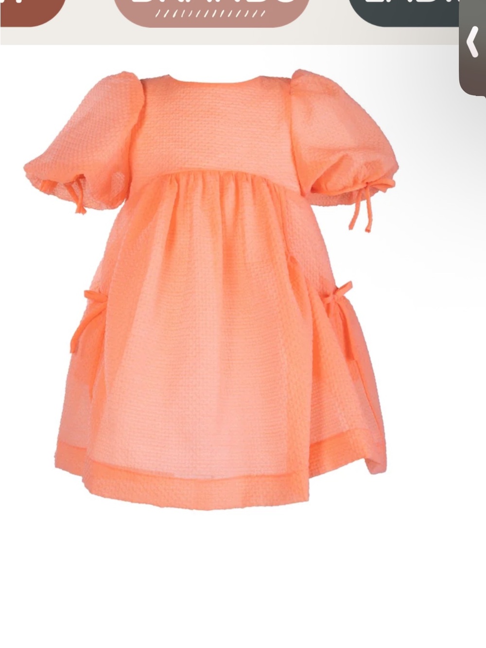 Mimisol Girls Puff-Sleeve Peach Dress with bows